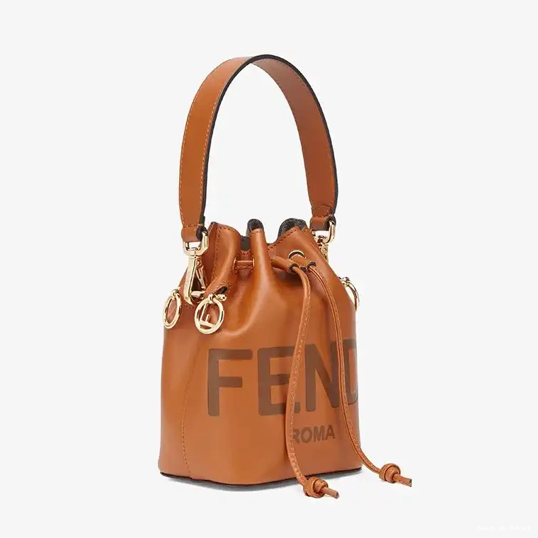 Affordable HOT Brown Tresor Bucket Fendi In ROMA Calf Leather Mini Mon Logo Bag 0705